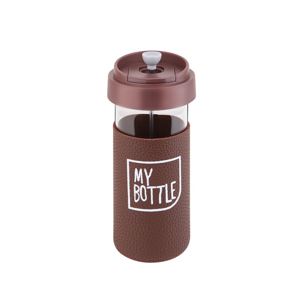 My Bottle French Press Cam Mug Kahverengi 450ml (Deri Kılıf Hediyeli)